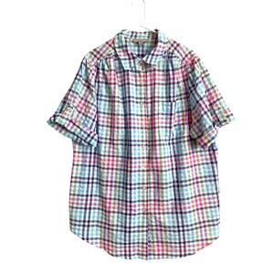Woman Within Short Sleeve Button Down Seersucker Shirt collar cotton L 18-20